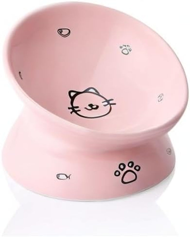 Elevated Pink Ceramic Cat Bowls - Stress-Free Slanted Design for Food & Water, Protects Cat's Spine with Backflow Prevention